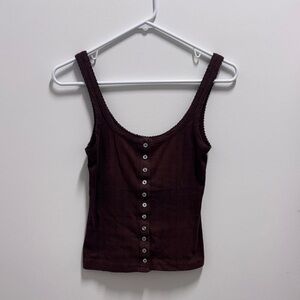 Free People Chocolate Brown/purple Ribbed Button Tank
